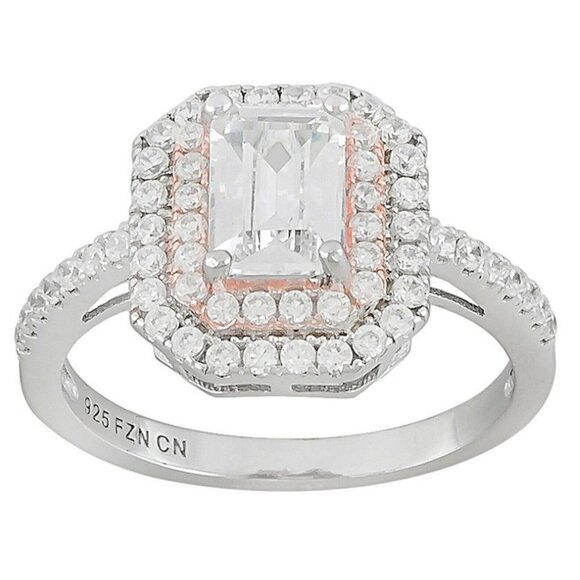 CZ Ring Rhodium Over Silver & 14K Rose Gold Silver - Bella Luce  - Size 5 - Picture 1 of 4